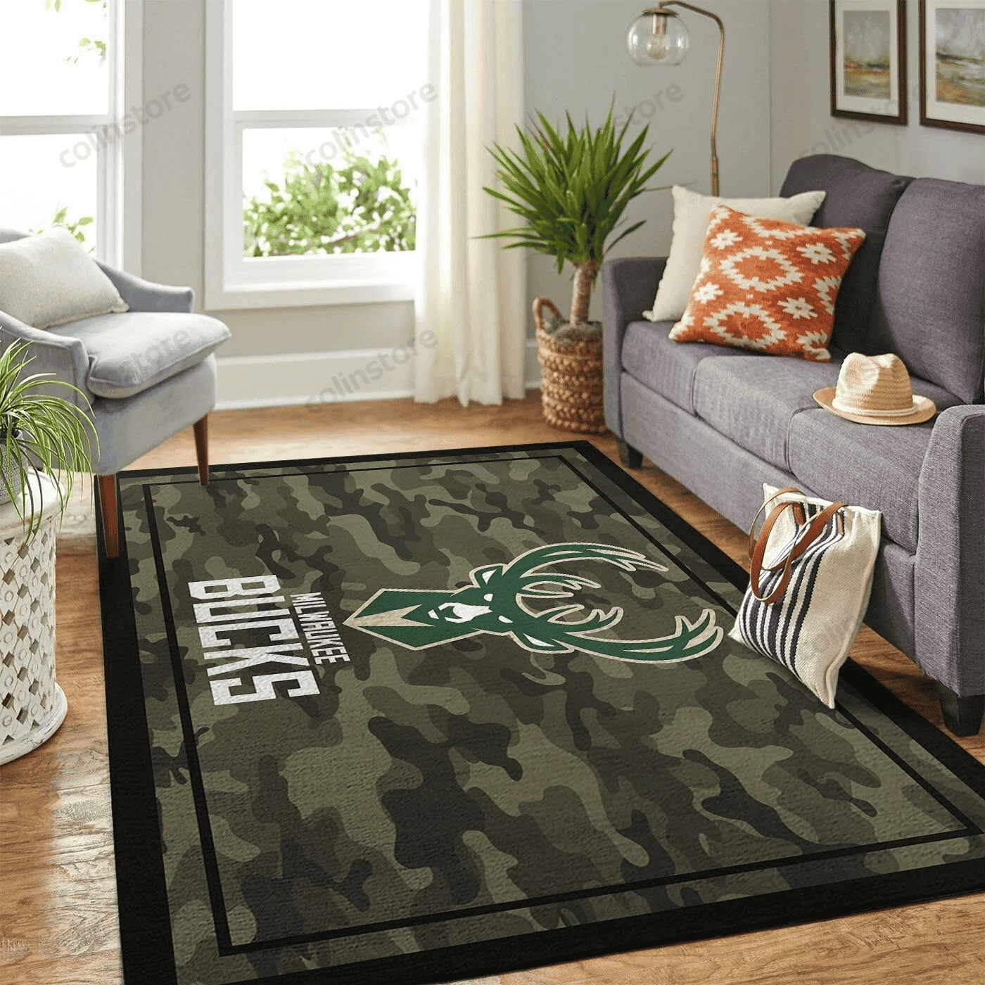 Milwaukee Bucks Team Logo Camo 3D Rectangle Area Rug – Full Print Carpet For Living Room & Bedroom Home Decor