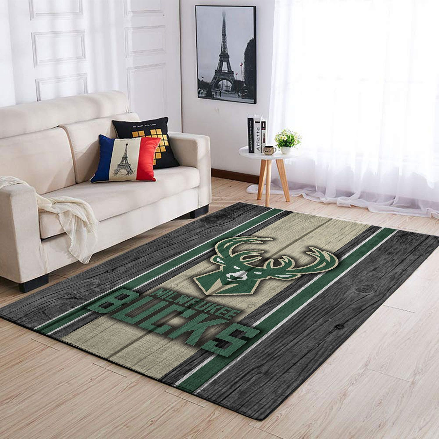 Milwaukee Bucks Team Logo Wooden Rectangle Area Rug – Full Print Carpet For Living Room & Bedroom Home Decor
