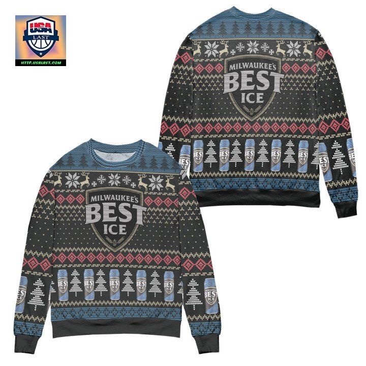 Milwaukees Best Ice Beer Snowflake Pattern Ugly Christmas Sweater Black
