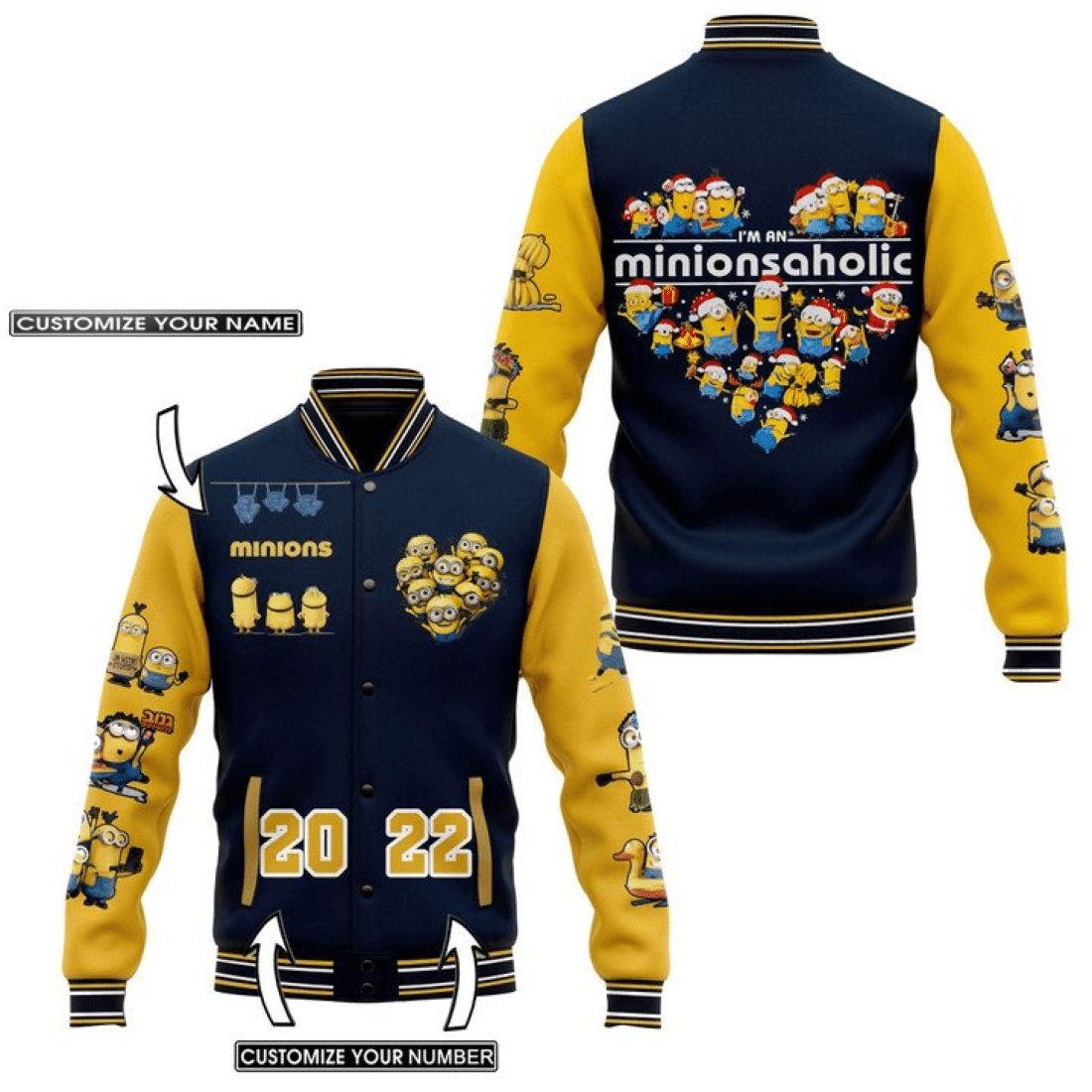 Minions Christmas Personalized Baseball Jacket for Men & Women | Cartoon Fan Gift