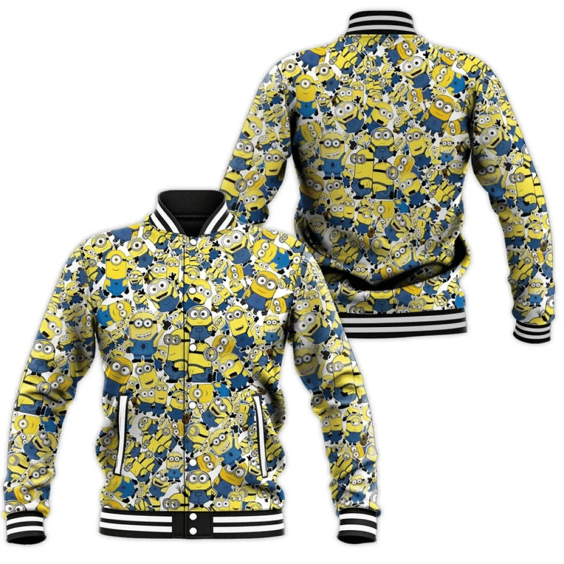 Minions, Minions Pattern Baseball Jacket Fashion Baseball Jacket for Men & Women | Cartoon Fan Gift