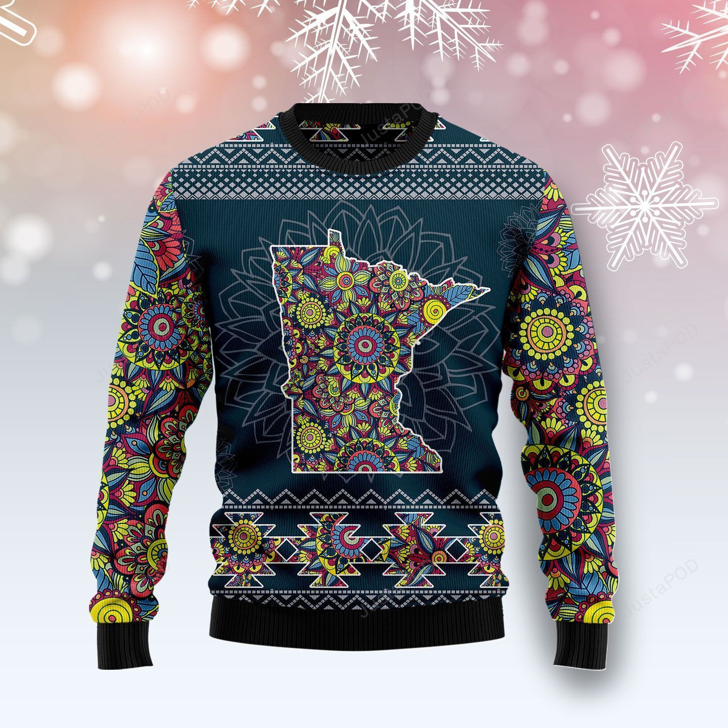 Minnesota Blue Mandala Ugly Christmas Sweater, Perfect Holiday Gift