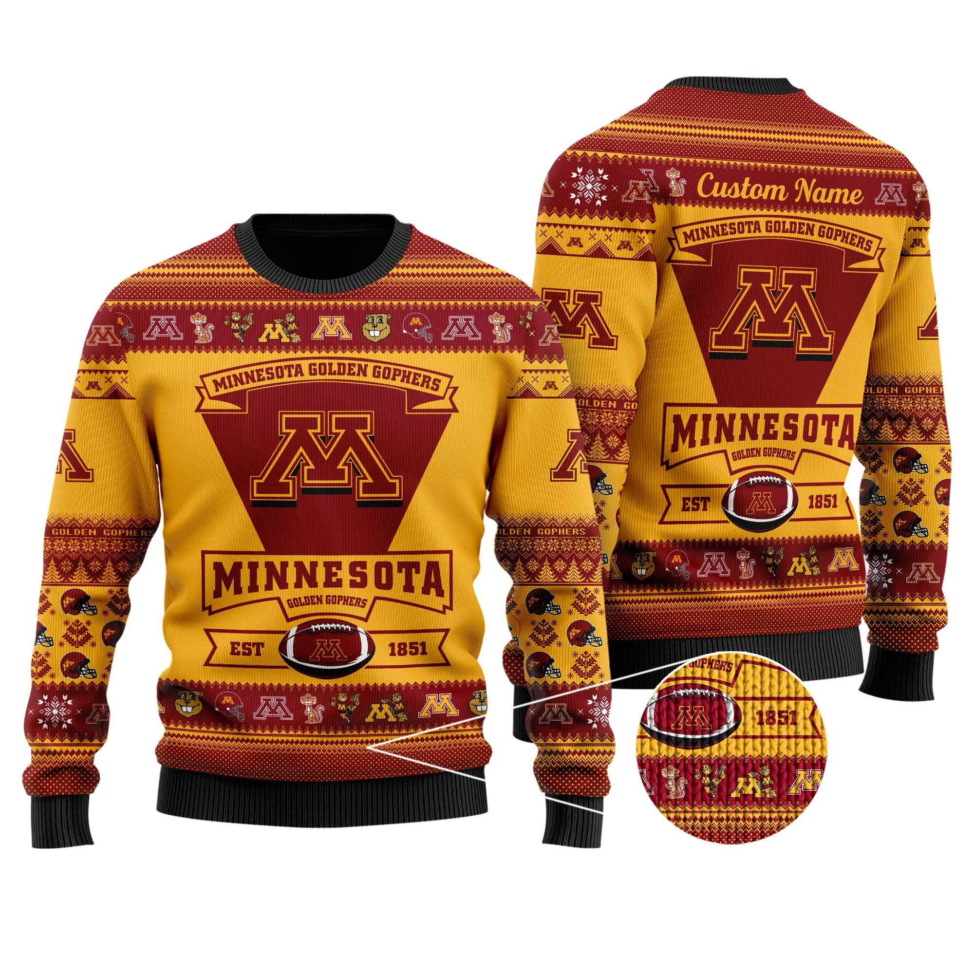 Minnesota Golden Gophers Football Team Logo Personalized Ugly Christmas Sweater Perfect Holiday Gift