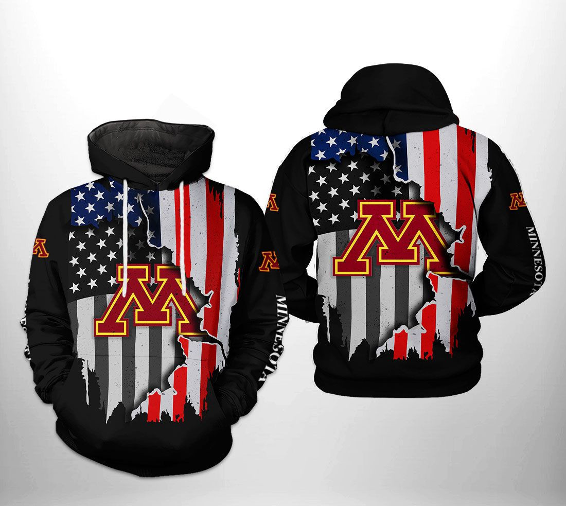 Minnesota Golden Gophers NCAA US Flag 3D All Over Print Hoodie & Zip Hoodie