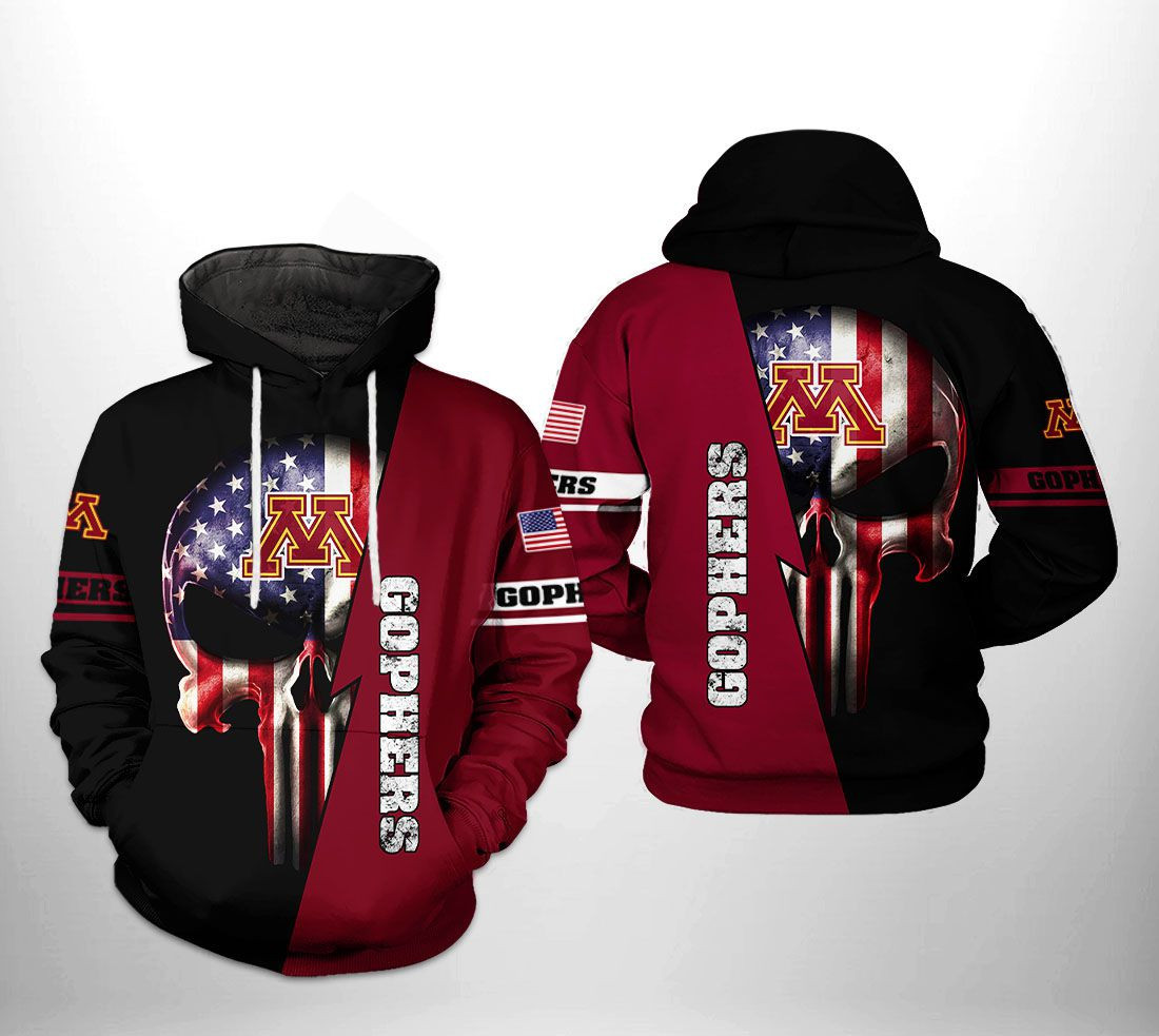 Minnesota Golden Gophers NCAA US Flag Skull 3D All Over Print Hoodie & Zip Hoodie