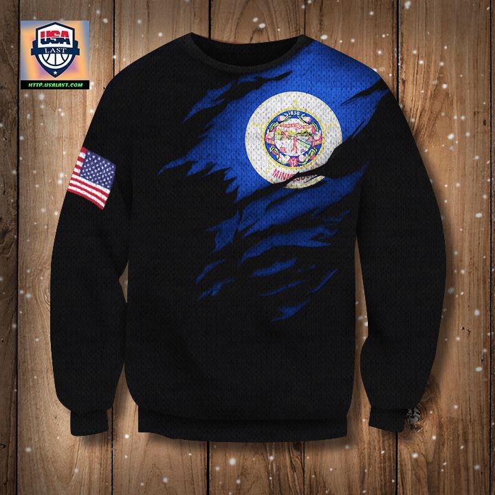 Minnesota State Flag 3D Sweater Minnesota Flag And American Flag Sweater Patriotic Gift