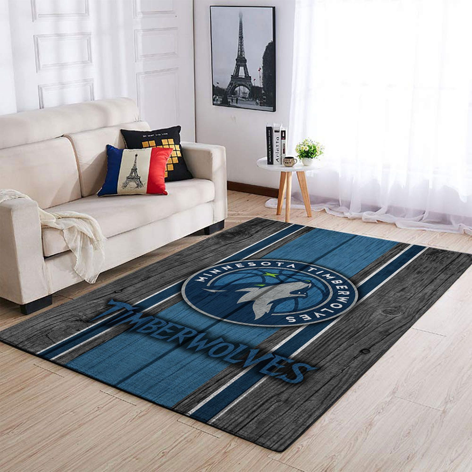 Minnesota Timberwolves Team Logo Wooden Rectangle Area Rug – Full Print Carpet For Living Room & Bedroom Home Decor