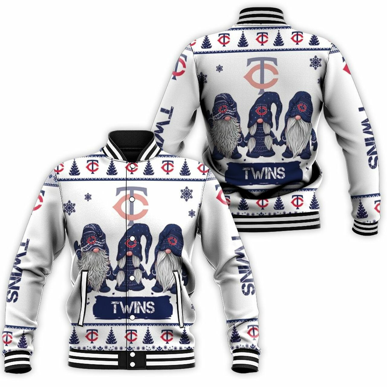 Minnesota Twins Christmas Gnomes Varsity Baseball Jacket for Men & Women | MLB Fan Gift