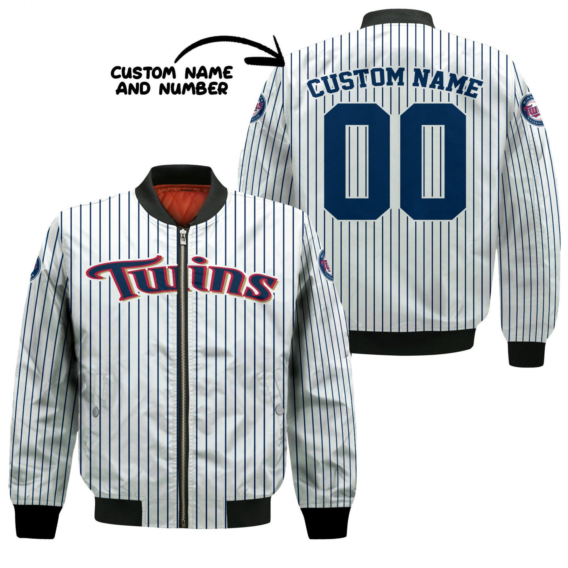 Minnesota Twins Personalized Name Number Uniform Stripes Bomber Jacket | MLB Team Jacket for Men & Women | Baseball Fan Gift