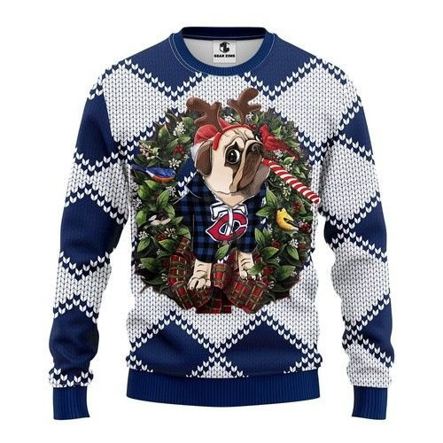 Minnesota Twins Pug Dog Christmas For Fans Ugly Christmas Sweater,