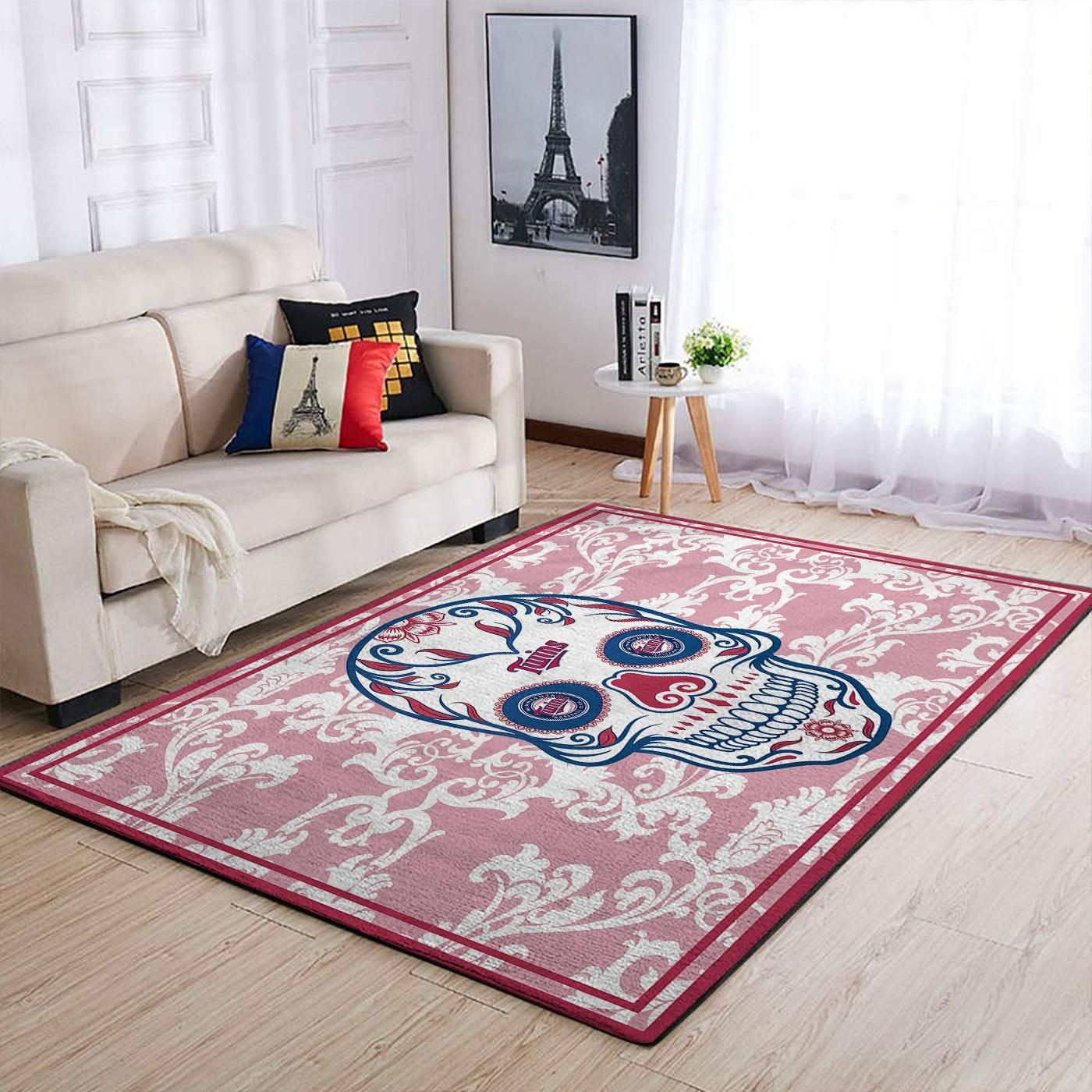 Minnesota Twins Team Logo Skull Rectangle Area Rug – Full Print Carpet For Living Room & Bedroom Home Decor