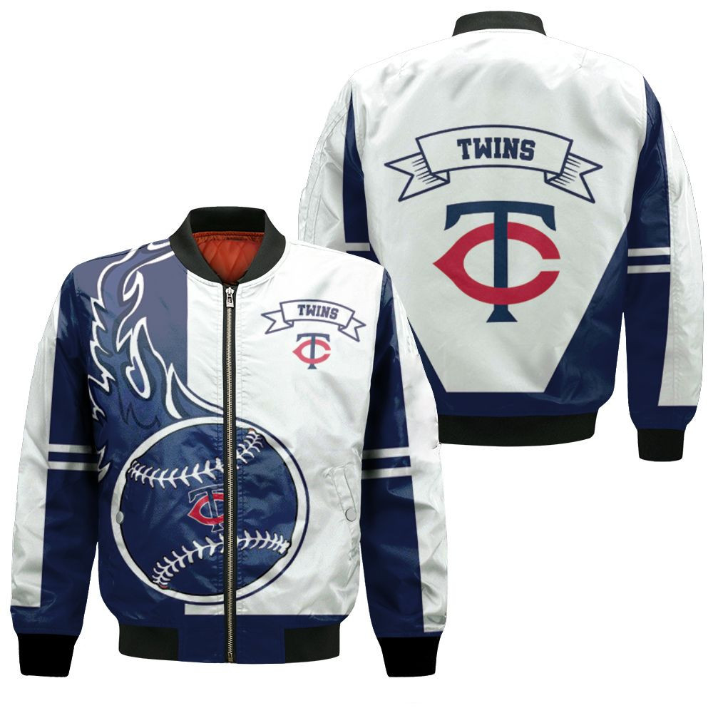 Minnesota Twins White Navy Blue Bomber Jacket | MLB Team Jacket for Men & Women | Baseball Fan Gift