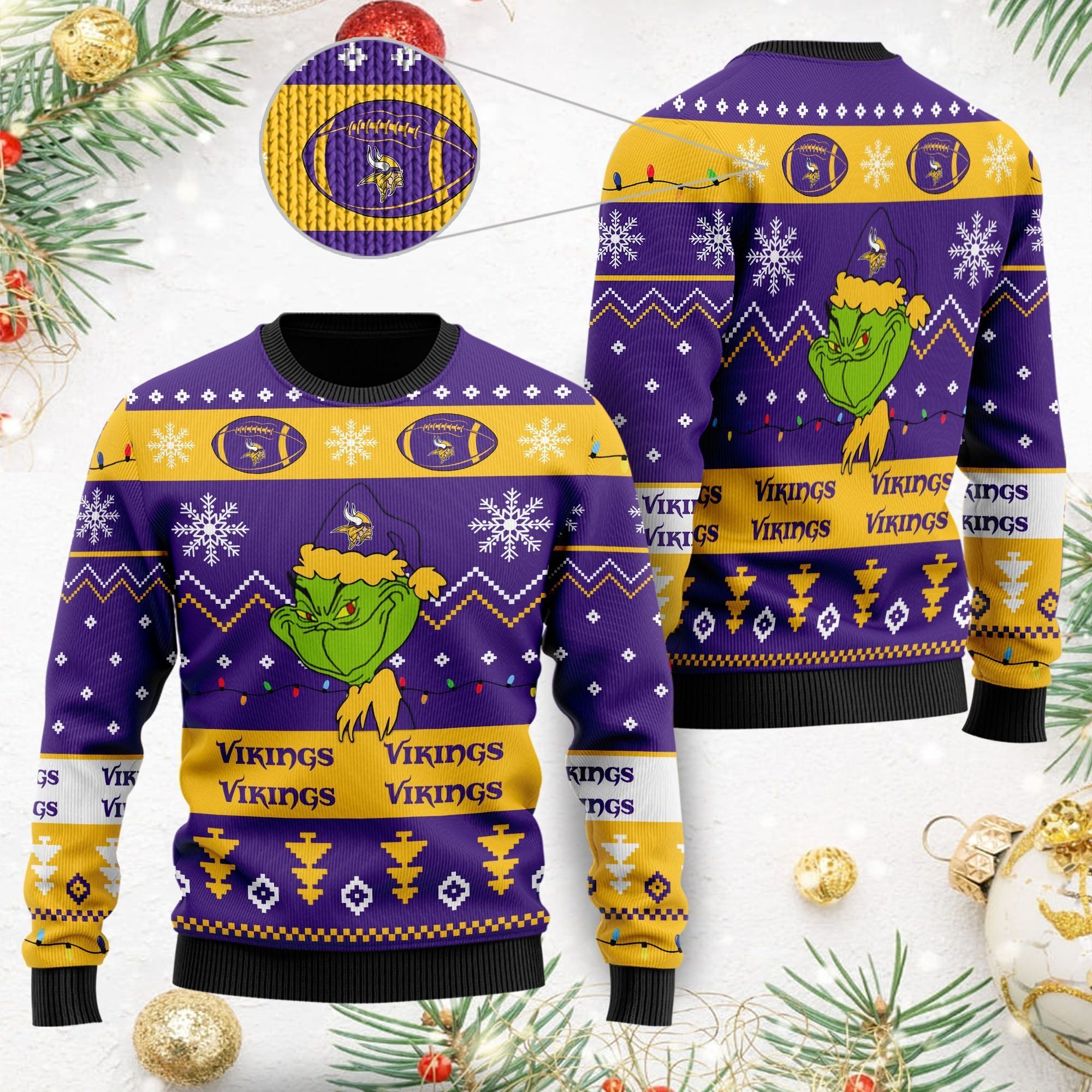 Minnesota Vikings American NFL Football Team Logo Cute Grinch 3D Men And Women Ugly Christmas Sweater For Sport Lovers On Christmas Days