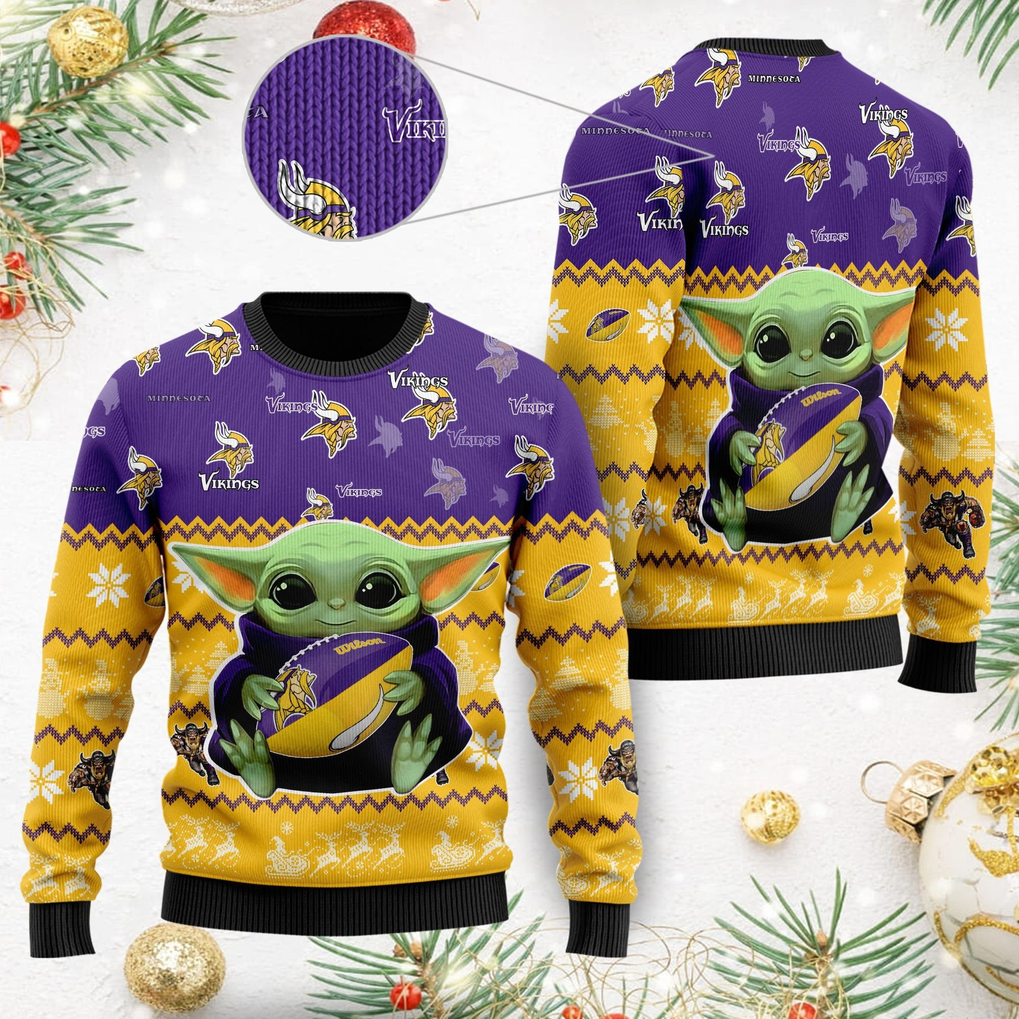 Minnesota Vikings Baby Yoda Ugly Christmas Sweater, Perfect Holiday Gift