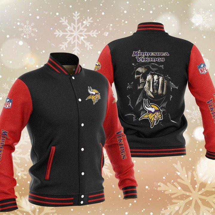 Minnesota Vikings Black Red Hades Varsity Baseball Jacket for Men & Women | NFL Team Fan Gift