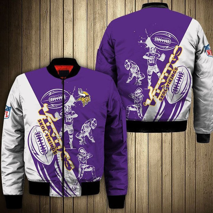 Minnesota Vikings Cartoon Graphic Bomber Jacket | NFL Team Jacket for Men & Women | Football Fan Gift