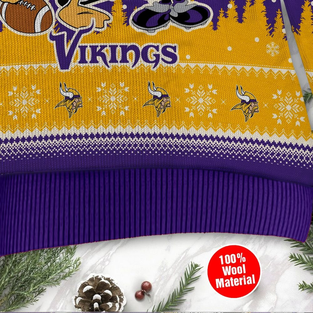 Minnesota Vikings Disney Donald Duck Mickey Mouse Goofy Personalized Ugly Christmas Sweater, Perfect Holiday Gift - Image 3