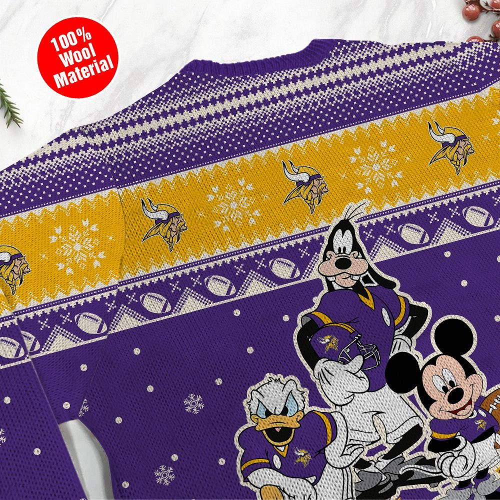 Minnesota Vikings Disney Donald Duck Mickey Mouse Goofy Personalized Ugly Christmas Sweater, Perfect Holiday Gift - Image 4