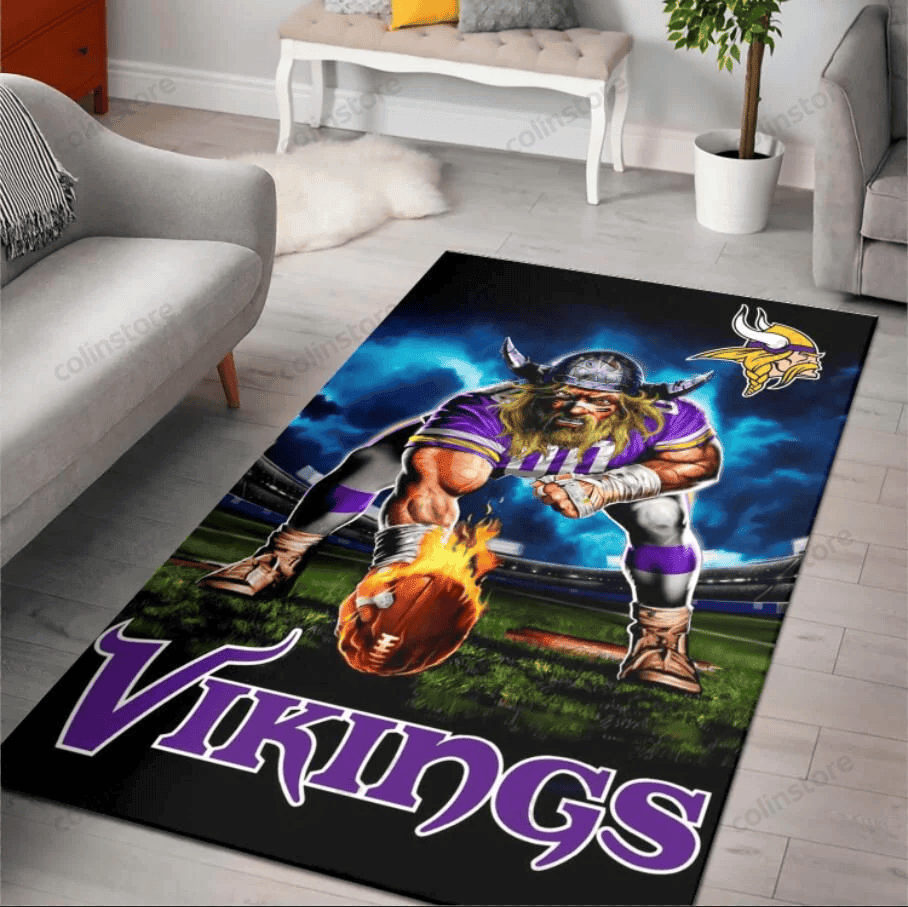 Minnesota Vikings Ferocious Rectangle Area Rug – Full Print Carpet For Living Room & Bedroom Home Decor