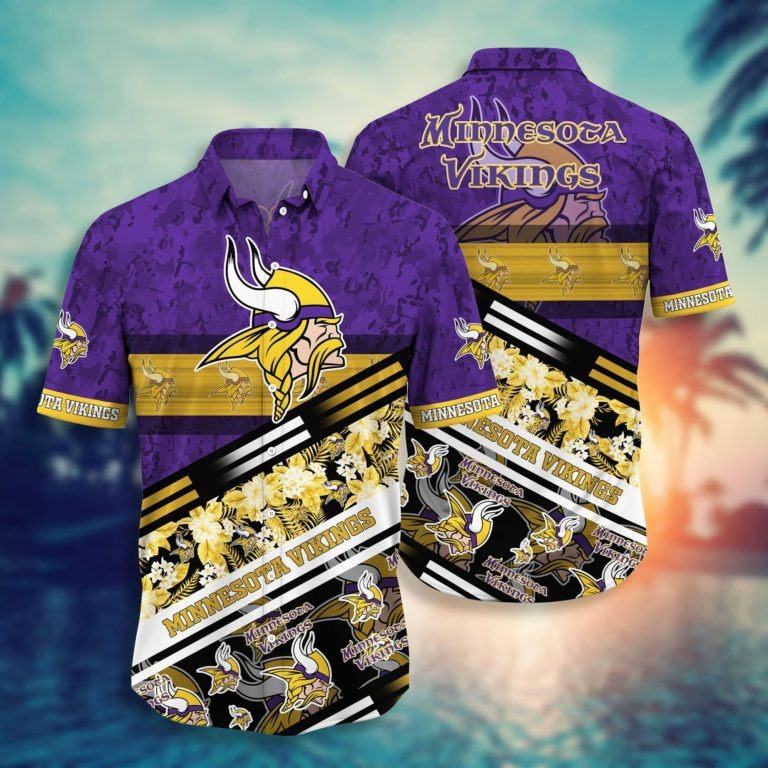 Minnesota Vikings Floral Stripes Aloha Hawaiian Shirt for Men & Women