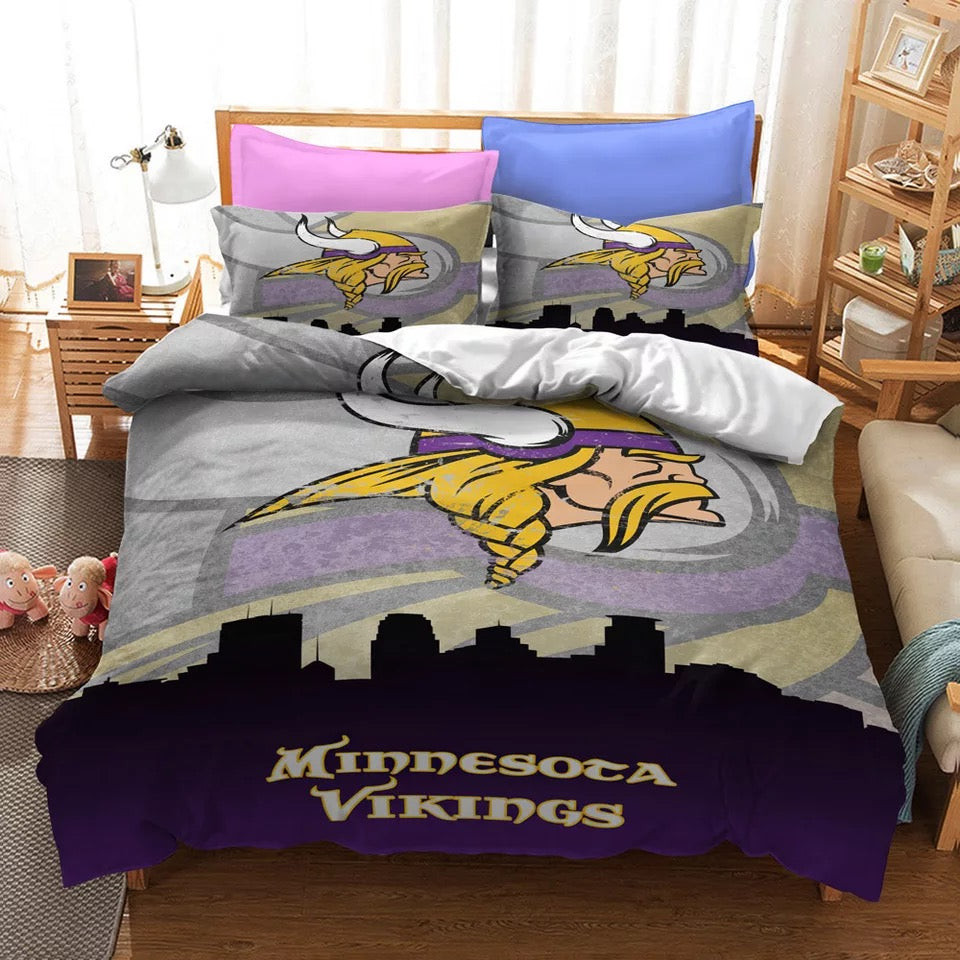 Minnesota Vikings Football League Duvet Cover Quilt Cover Pillowcase Bedding Set Bed Linen Home Bedroom Decor