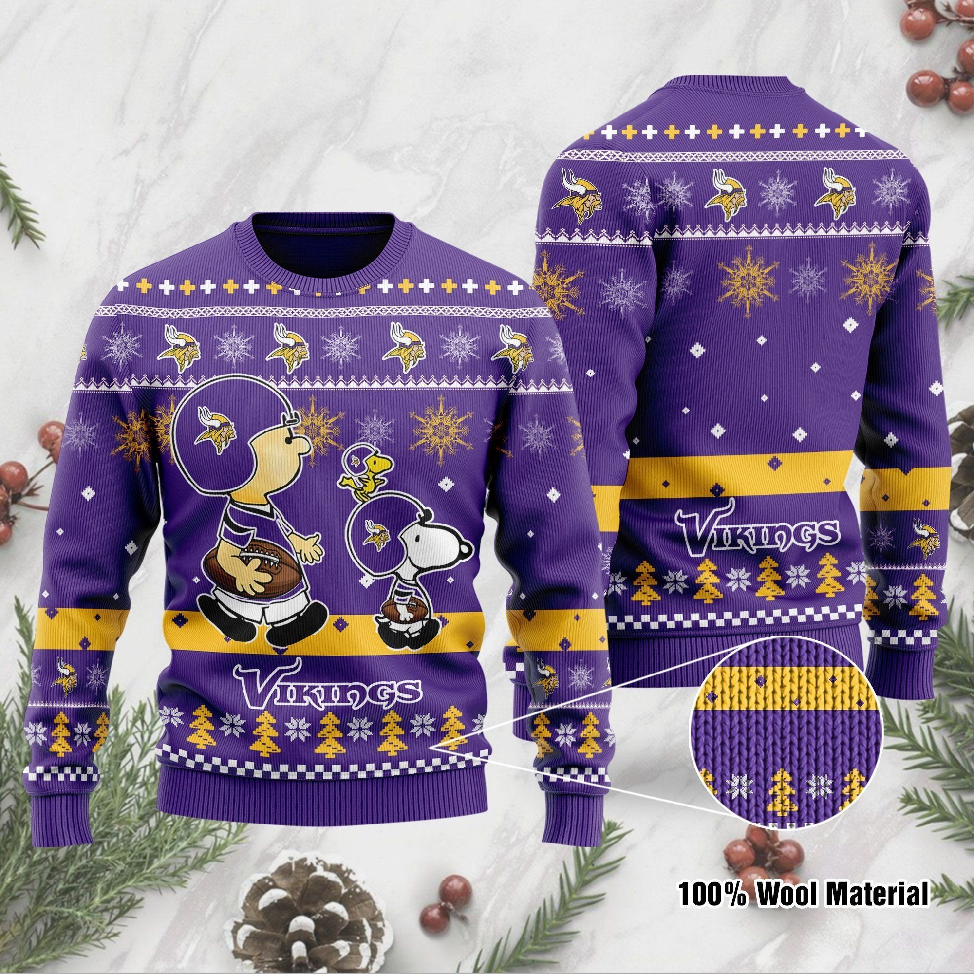 Minnesota Vikings Funny Charlie Brown Peanuts Snoopy Ugly Christmas Sweater Holiday Party Men Women Plus Size