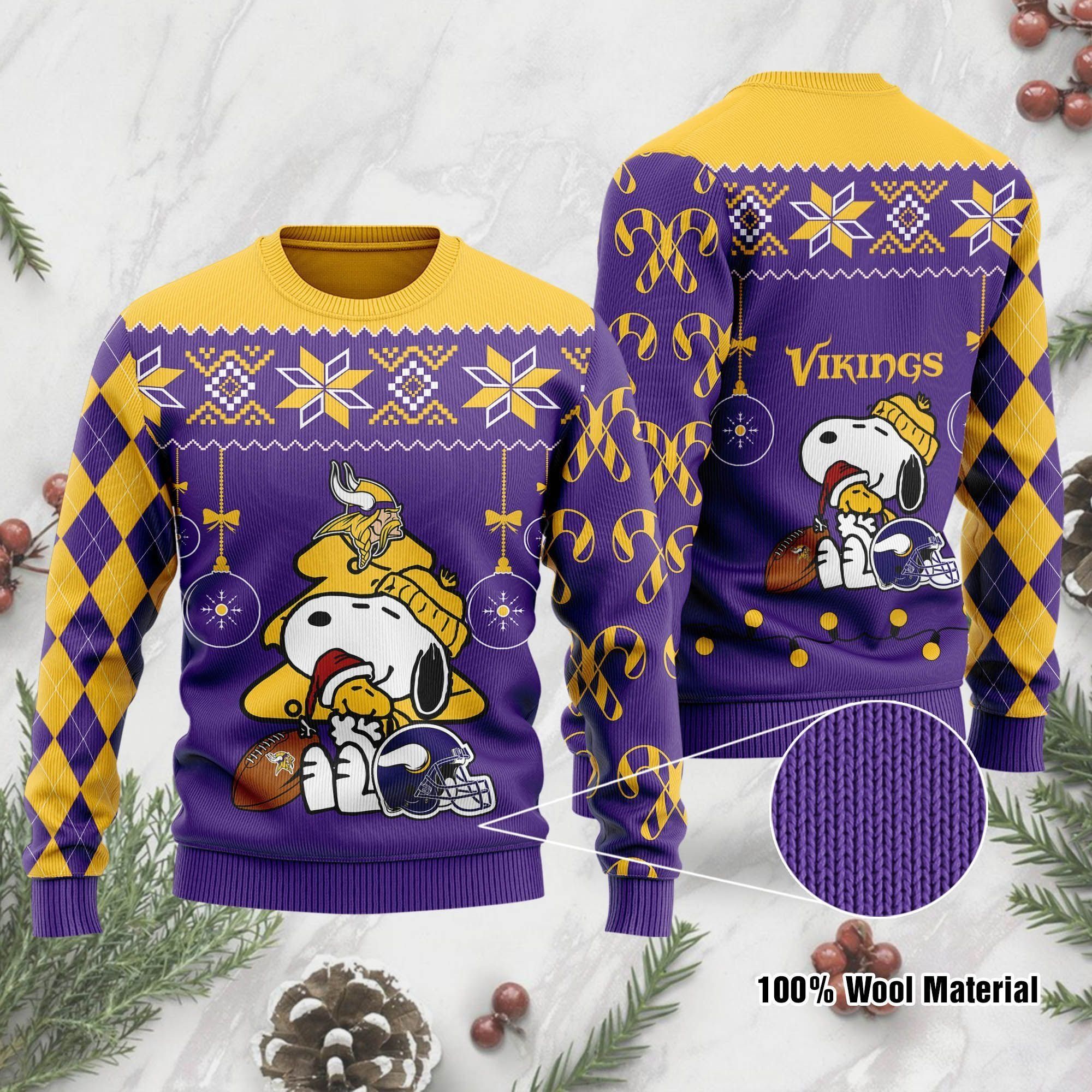 Minnesota Vikings Funny Charlie Brown Peanuts Snoopy Ugly Christmas Sweater Holiday Party Men Women Plus Size