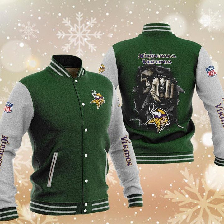 Minnesota Vikings Green Grey Hades Varsity Baseball Jacket for Men & Women | NFL Team Fan Gift