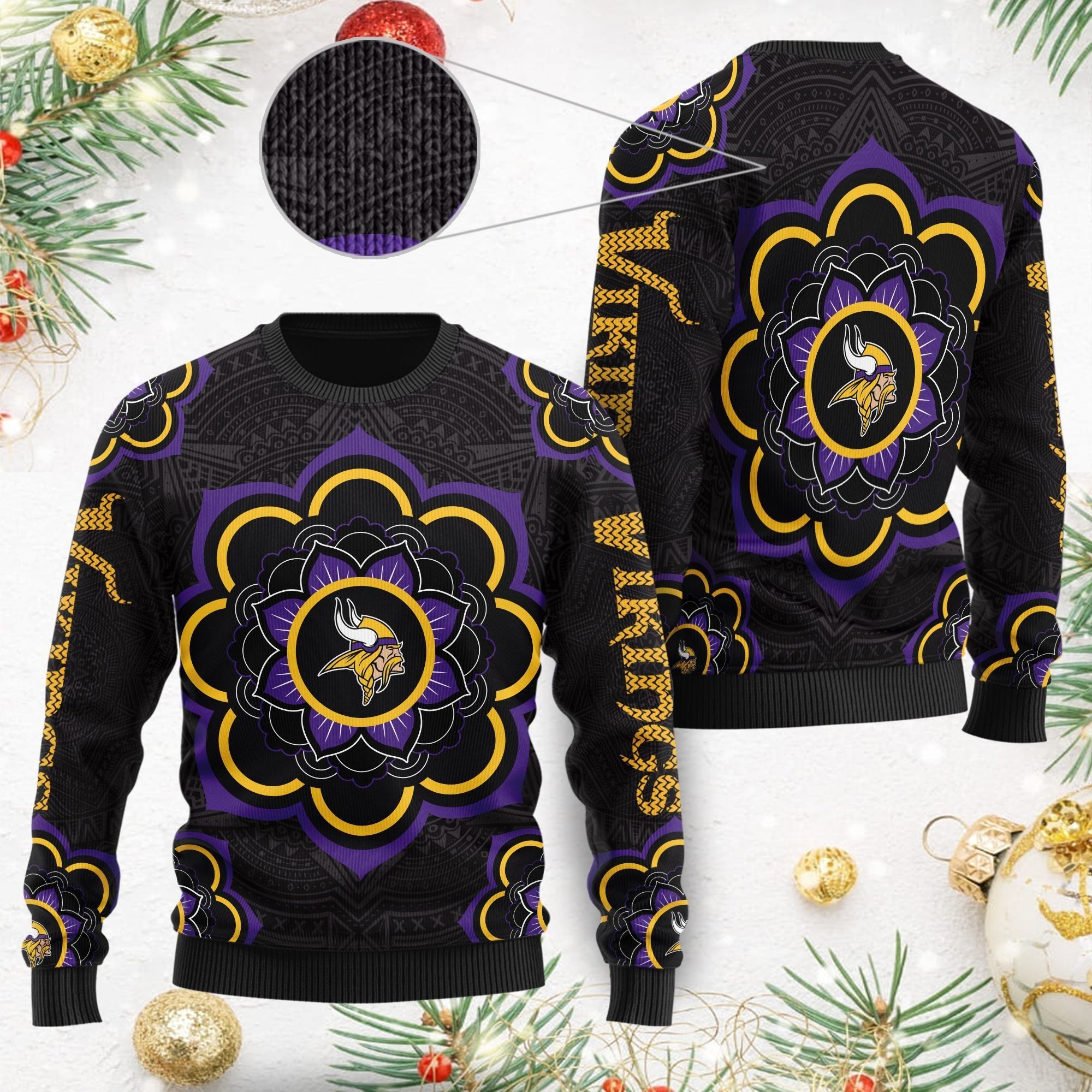 Minnesota Vikings Mandala Logo Ugly Christmas Sweater NFL Football Fans On Xmas