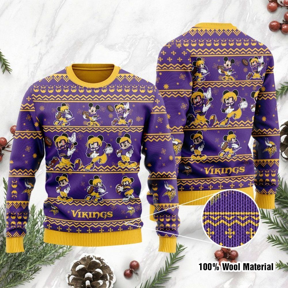 Minnesota Vikings Mickey Mouse Ugly Christmas Sweater Holiday Party Men Women Plus Size