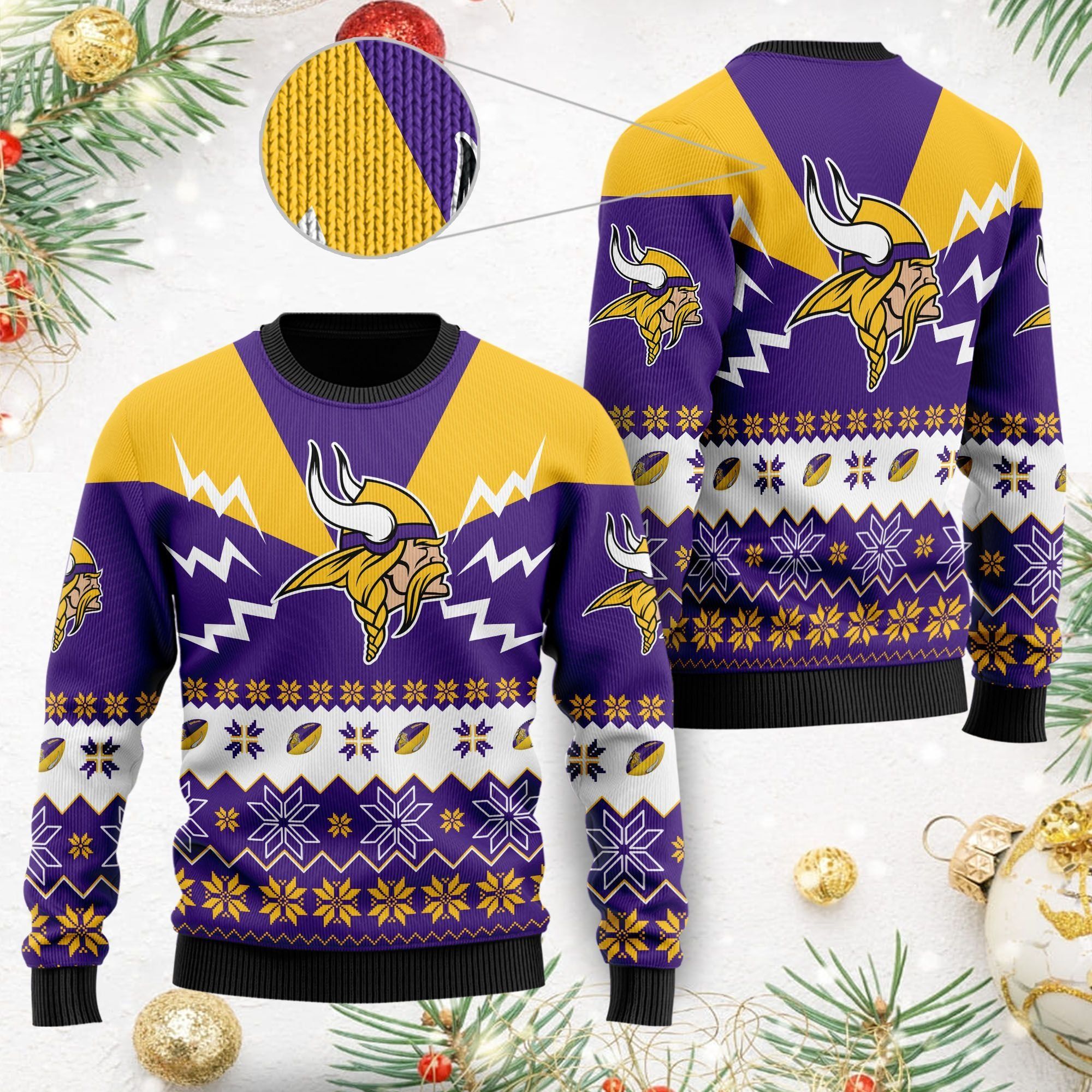 Minnesota Vikings NFL Football Team Logo Symbol 3D Ugly Christmas Sweater