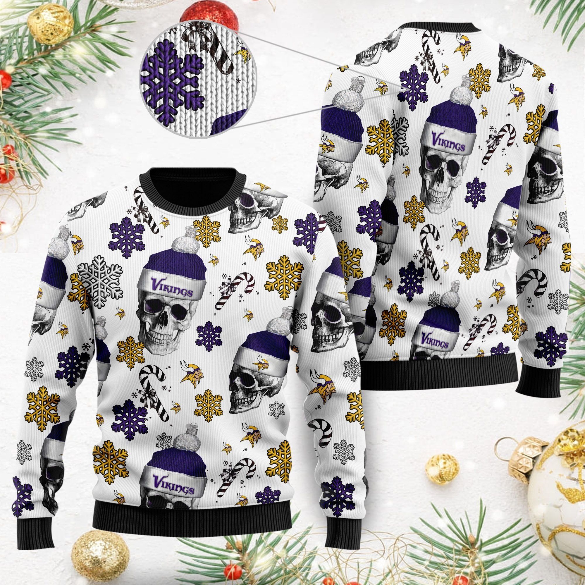 Minnesota Vikings NFL Football Team Santa Skulls Ugly Christmas Sweater