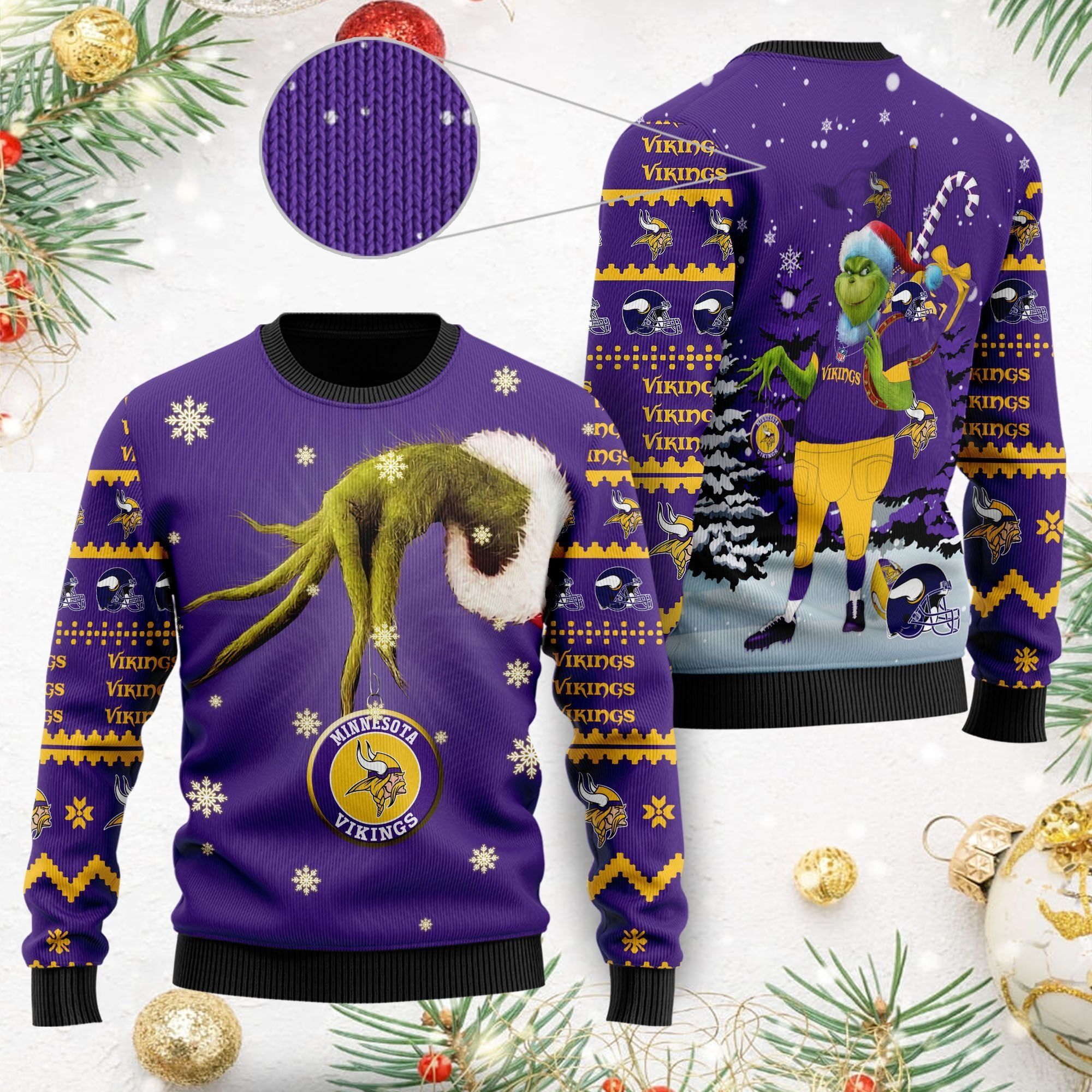 Minnesota Vikings NFL Team Grinch Ugly Christmas Sweater