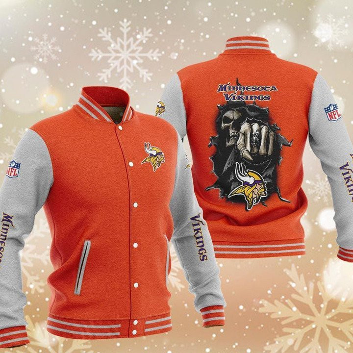 Minnesota Vikings Orange Grey Hades Varsity Baseball Jacket for Men & Women | NFL Team Fan Gift