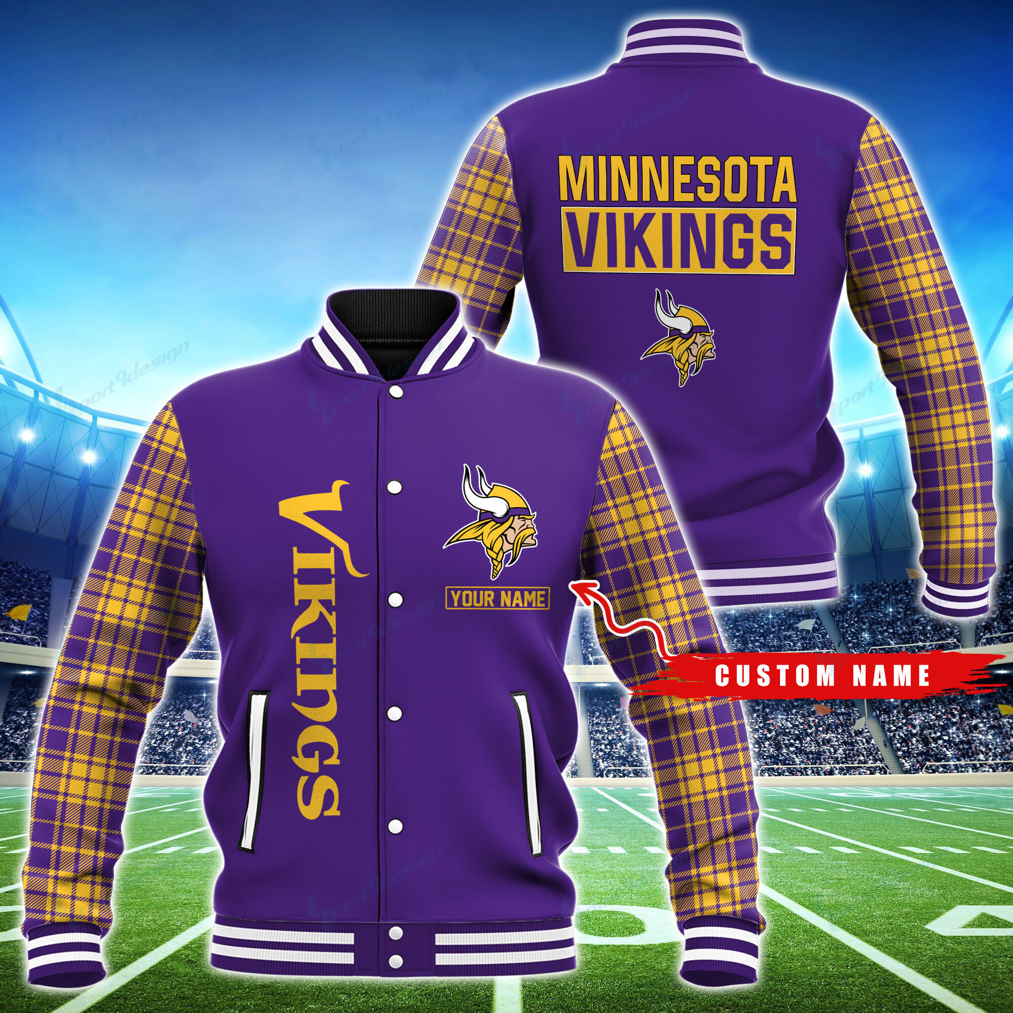 Minnesota Vikings Personalized Baseball Jacket for Men & Women | NFL Team Fan Gift