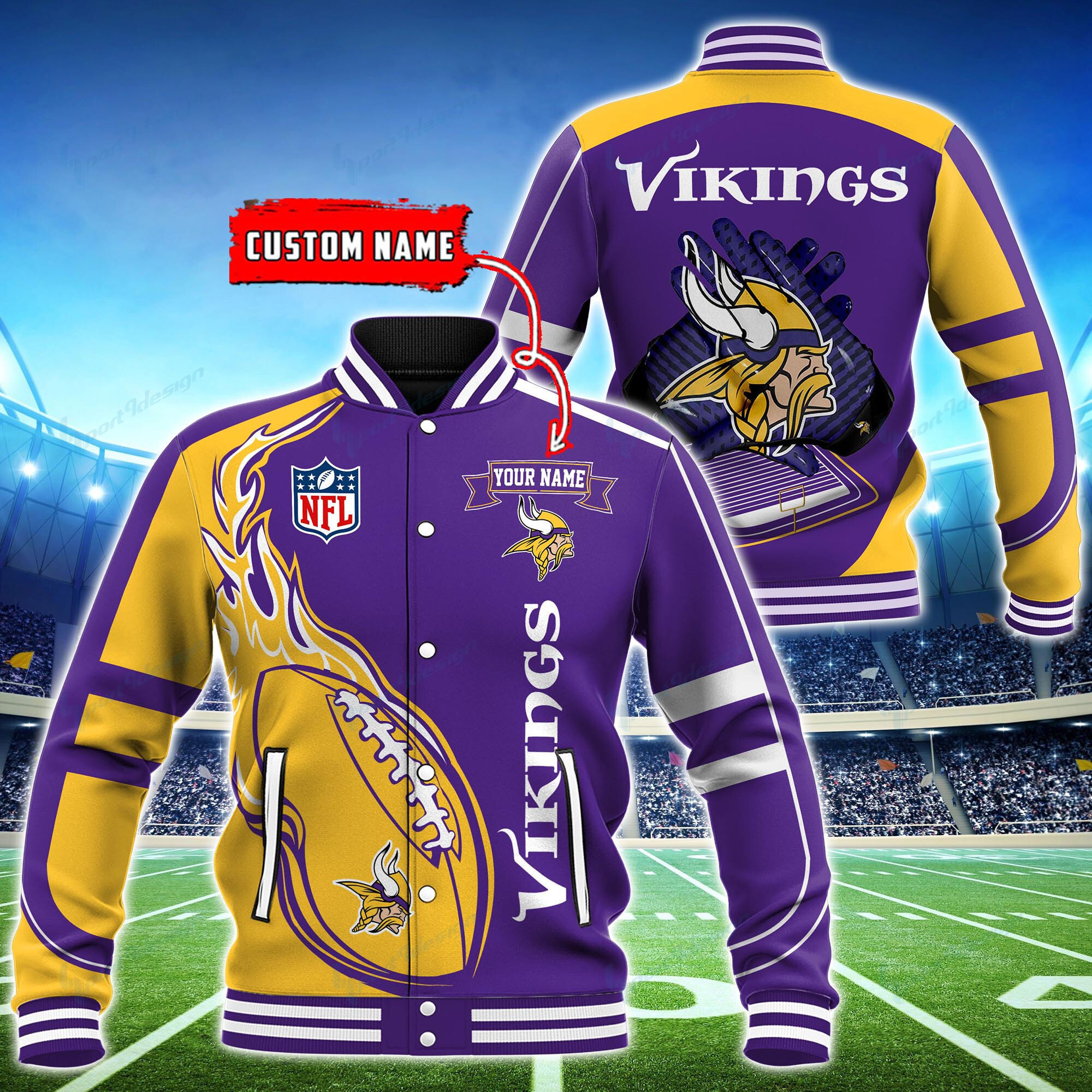 Minnesota Vikings Personalized Baseball Jacket for Men & Women | NFL Team Fan Gift
