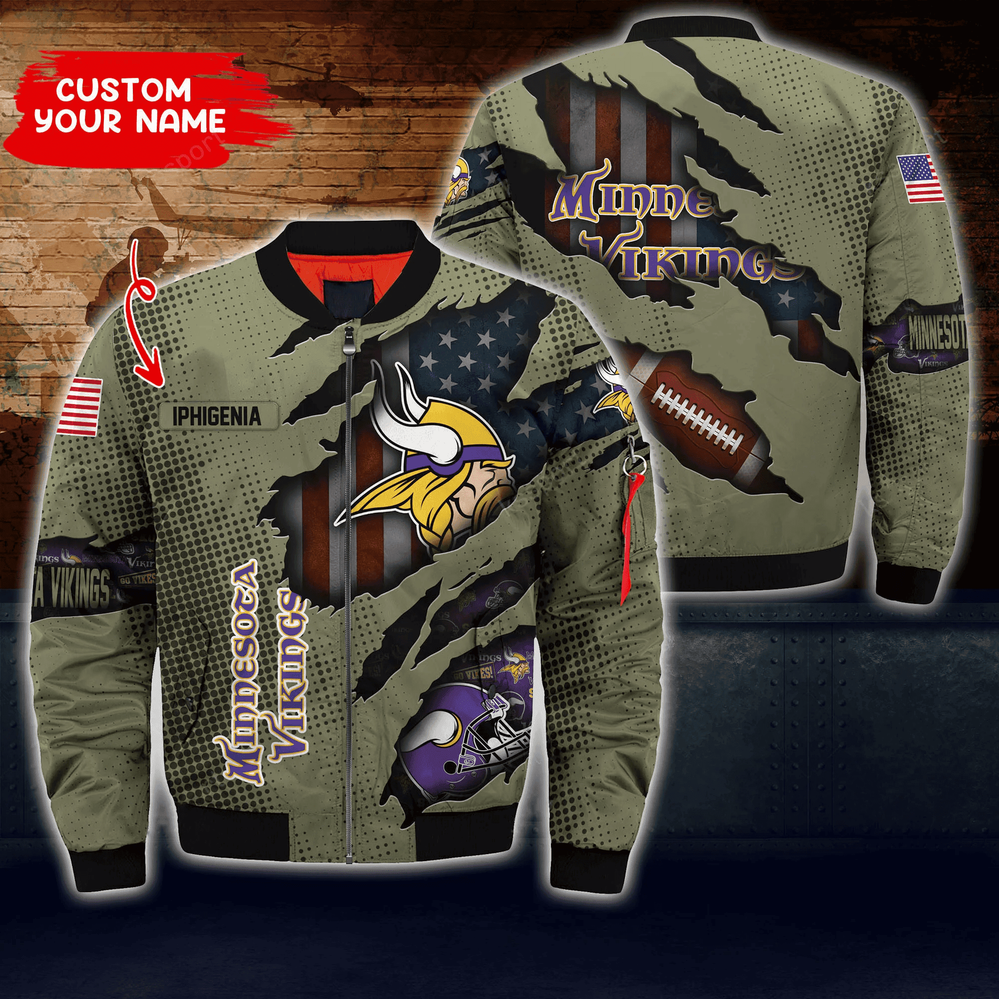 Minnesota Vikings Personalized Thick Bomber Jacket | NFL Team Jacket for Men & Women | Football Fan Gift