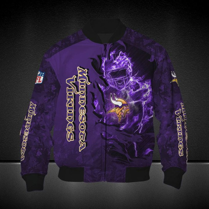 Minnesota Vikings Purple Scoccer Scratch Bomber Jacket | NFL Team Jacket for Men & Women | Football Fan Gift