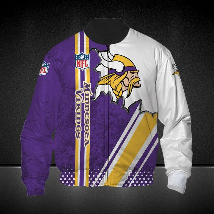 Minnesota Vikings Purple White Bomber Jacket | NFL Team Jacket for Men & Women | Football Fan Gift