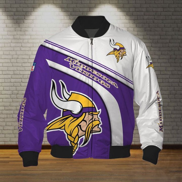 Minnesota Vikings Purple White Bomber Jacket | NFL Team Jacket for Men & Women | Football Fan Gift