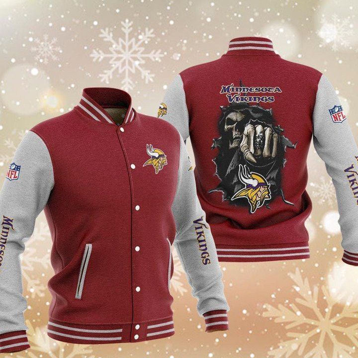 Minnesota Vikings Red Grey Hades Varsity Baseball Jacket for Men & Women | NFL Team Fan Gift