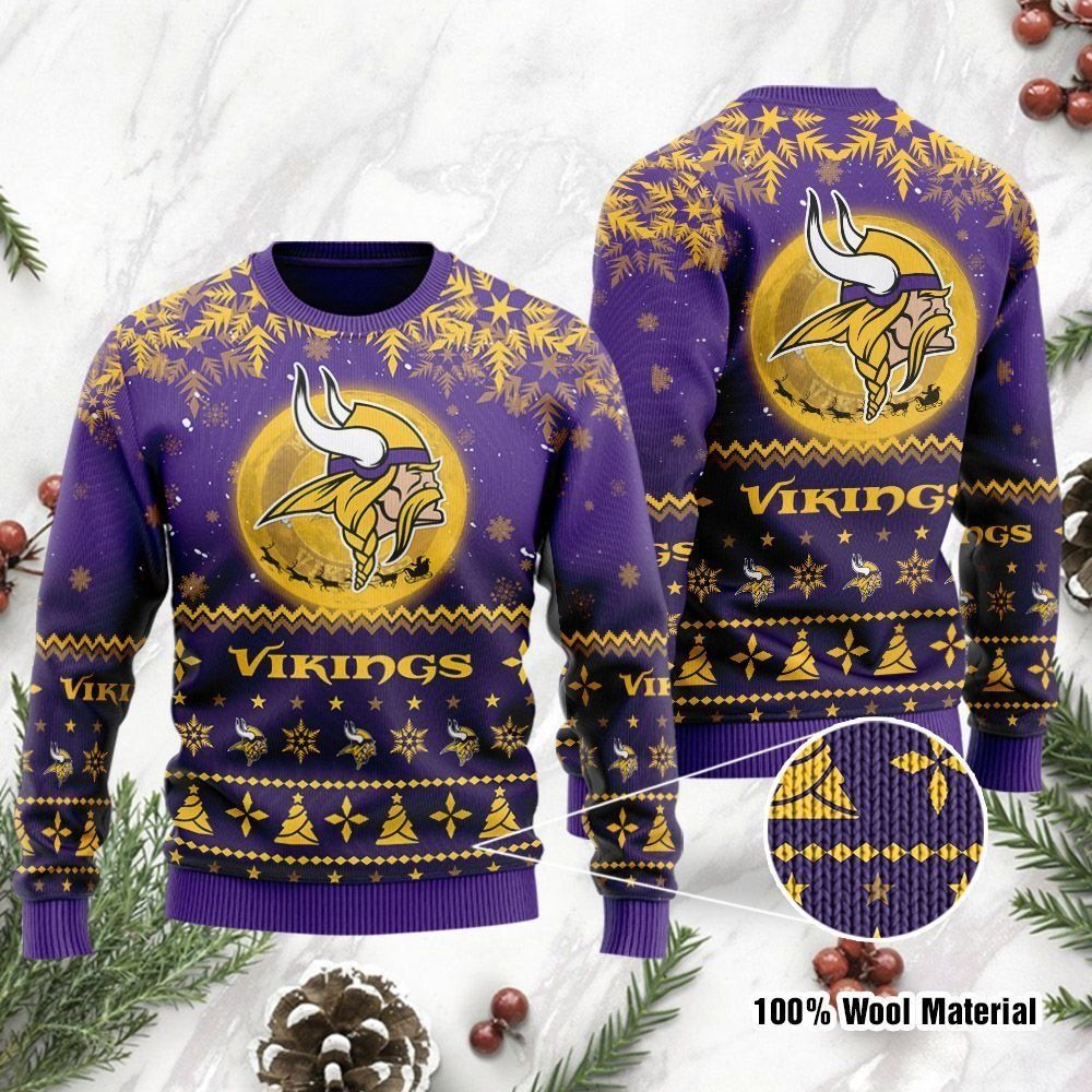 Minnesota Vikings Santa Claus In The Moon Ugly Christmas Sweater Holiday Party For Men Women