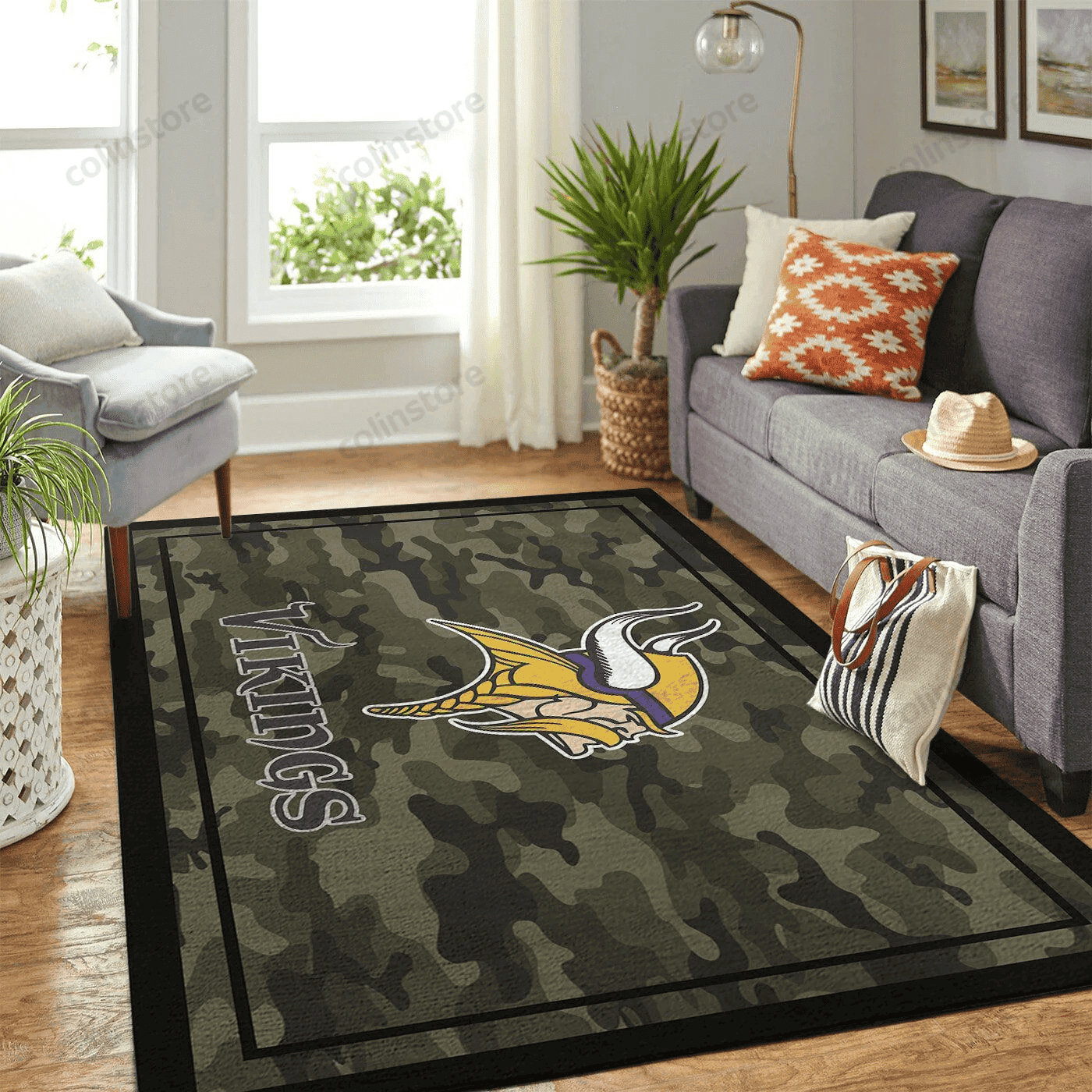 Minnesota Vikings Team Logo Camo Rectangle Area Rug – Full Print Carpet For Living Room & Bedroom Home Decor