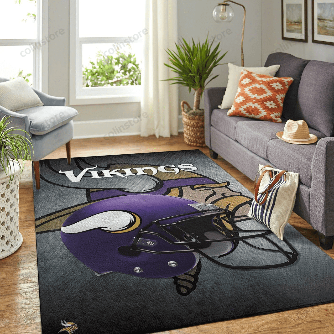 Minnesota Vikings Team Logo Helmet Rectangle Area Rug – Full Print Carpet For Living Room & Bedroom Home Decor