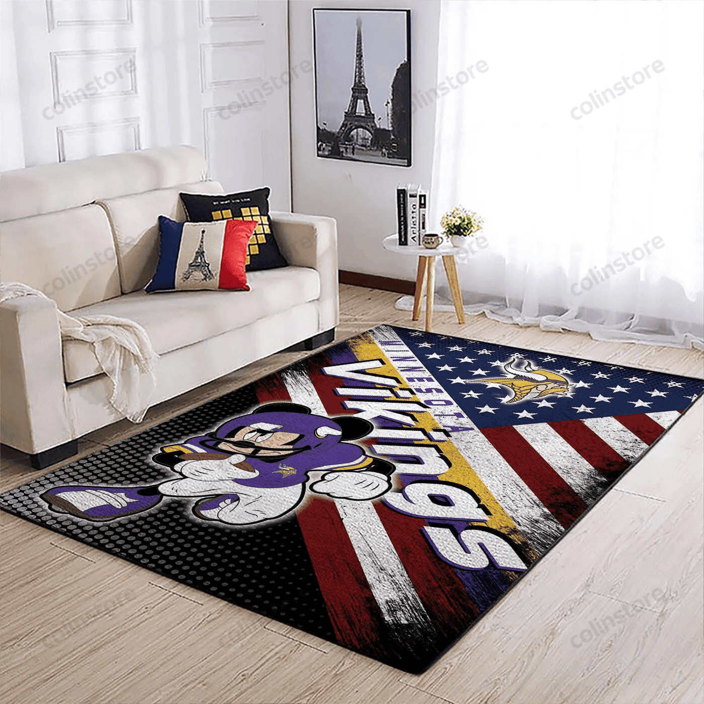 Minnesota Vikings Team Logo Mickey Us Rectangle Area Rug – Full Print Carpet For Living Room & Bedroom Home Decor