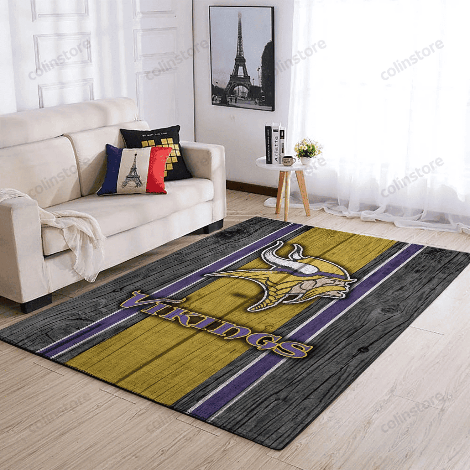 Minnesota Vikings Team Logo Wooden Rectangle Area Rug – Full Print Carpet For Living Room & Bedroom Home Decor