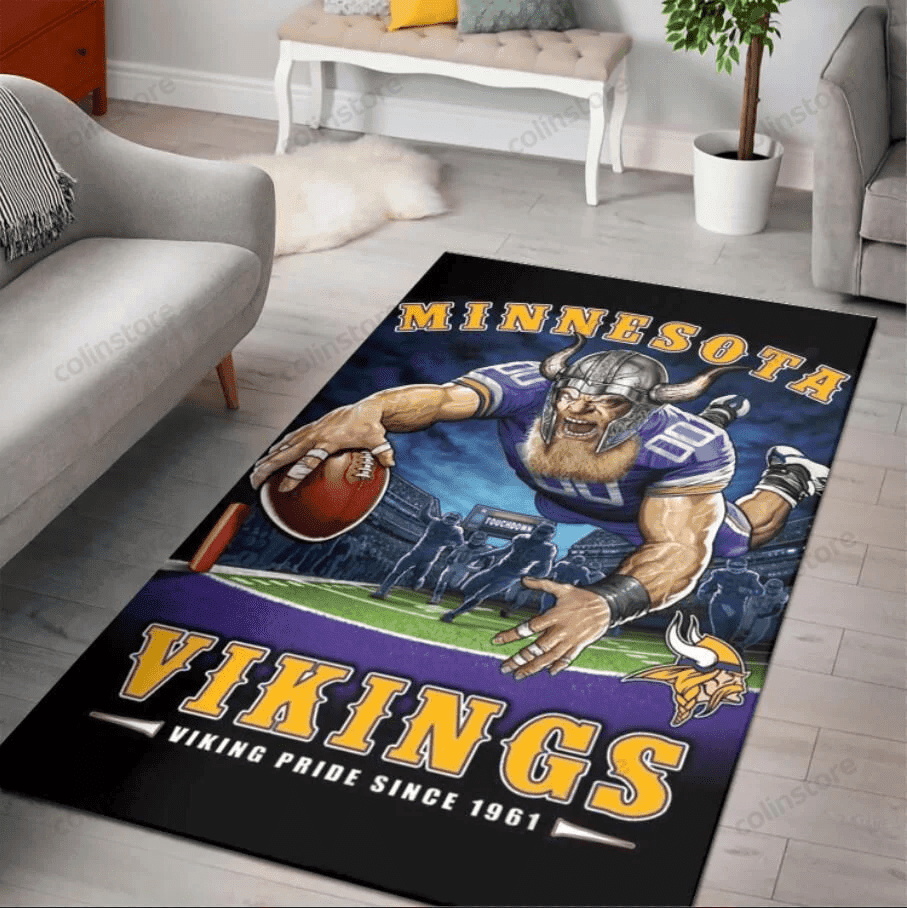 Minnesota Vikings Viking Pride Since 1961 Rectangle Area Rug – Full Print Carpet For Living Room & Bedroom Home Decor