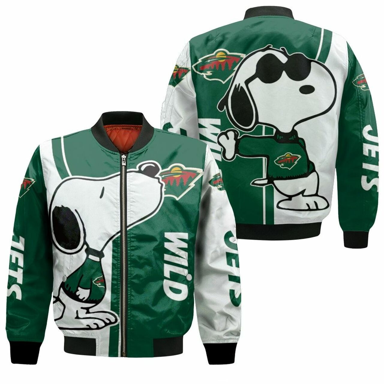 Minnesota Wild Snoopy Lover Bomber Jacket | NHL Team Jacket for Men & Women | Hockey Fan Gift