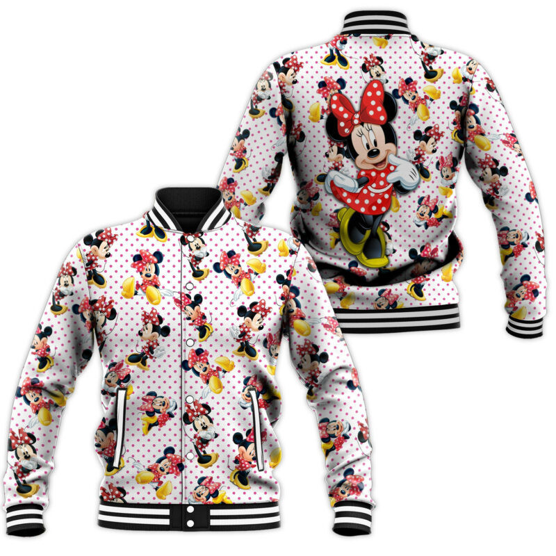 Minnie Pattern Fashion Baseball Jacket for Men & Women | Cartoon Fan Gift