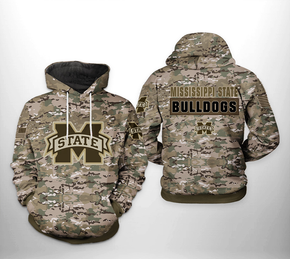 Mississippi State Bulldogs NCAA Camo Veteran 3D All Over Print Hoodie & Zip Hoodie